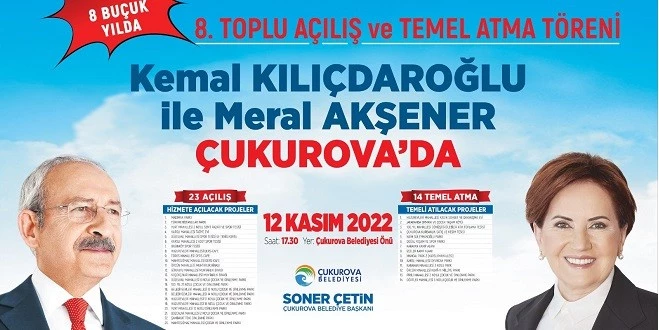 KILIÇDAROĞLU-AKŞENER 12 KASIM’DA ADANA’DA