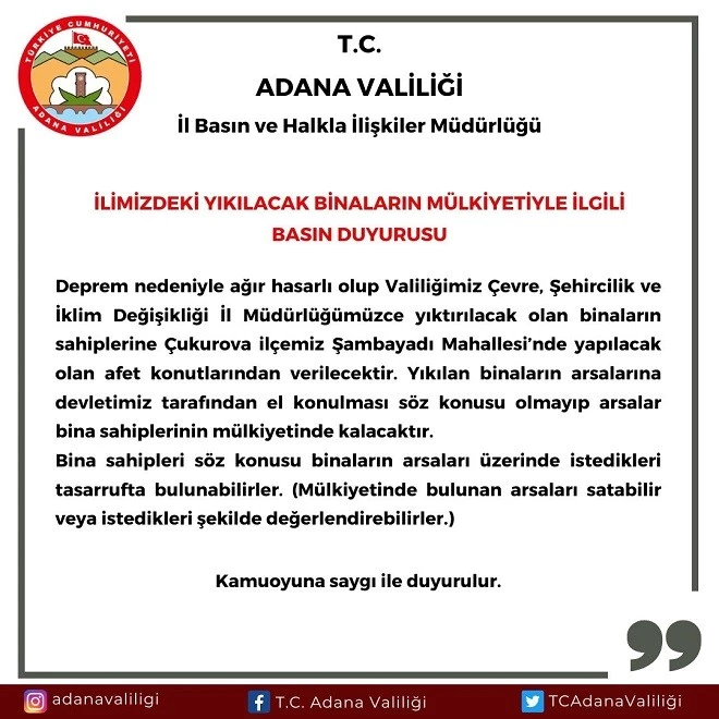 ADANA’DA İNŞAATLAR DURDURULDU