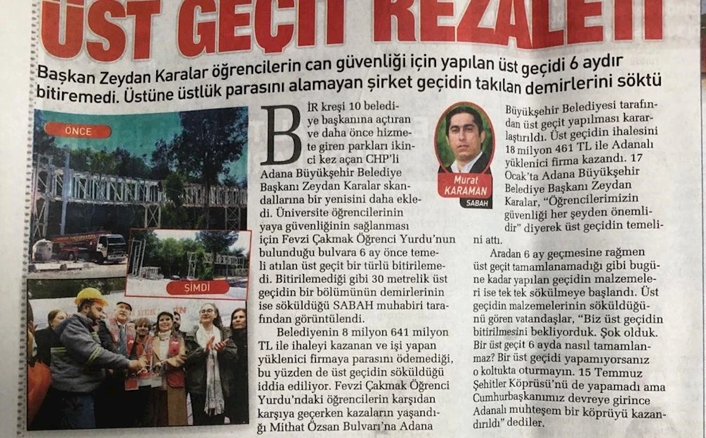 BÜYÜKŞEHİR’İN Ç.Ü’DEKİ YAYA ÜST GEÇİDİ NE DURUMDA?