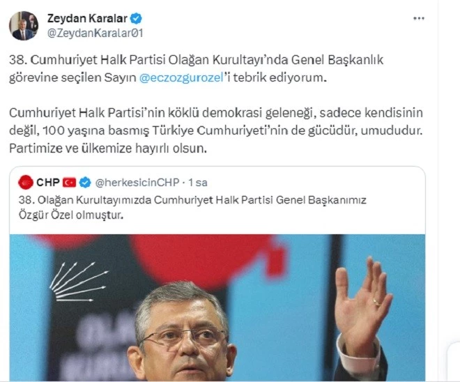 KARALAR’DAN ÖZEL’E KUTLAMA