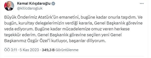 KILIÇDAROĞLU’NDAN ÖZEL’E KUTLAMA